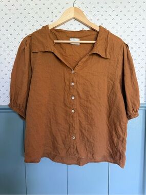 Linen Button-Front Women's Top